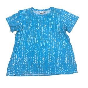 Rafaella Sport Blue & White Rhinestone Top 1X | Sparkle & Comfort